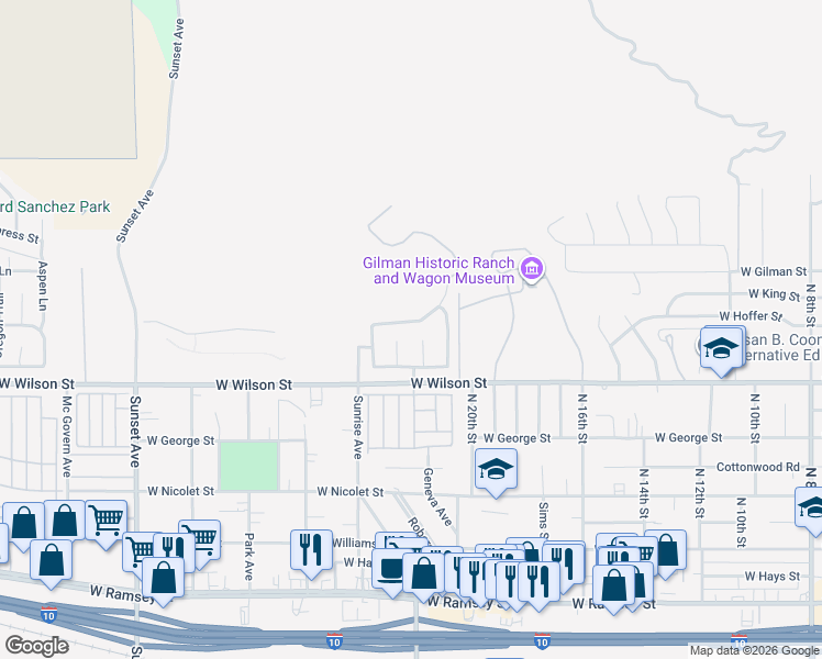 map of restaurants, bars, coffee shops, grocery stores, and more near 2200 Silver Star Drive in Banning