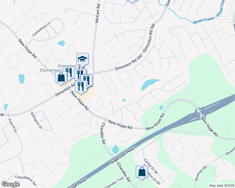 map of restaurants, bars, coffee shops, grocery stores, and more near 1089 Simonton Glen Drive Southeast in Lawrenceville