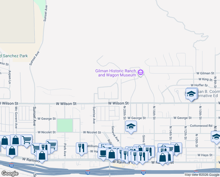 map of restaurants, bars, coffee shops, grocery stores, and more near 2200 Silver Star Dr in Banning