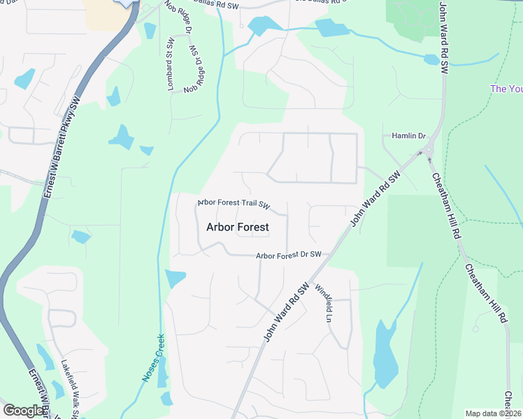map of restaurants, bars, coffee shops, grocery stores, and more near 2243 Arbor Forest Trail Southwest in Marietta