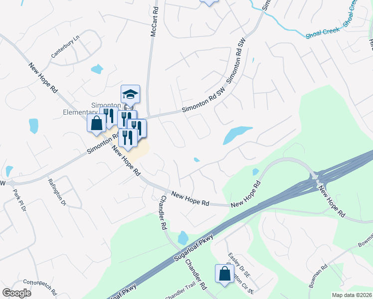 map of restaurants, bars, coffee shops, grocery stores, and more near 1089 Simonton Glen Drive Southeast in Lawrenceville