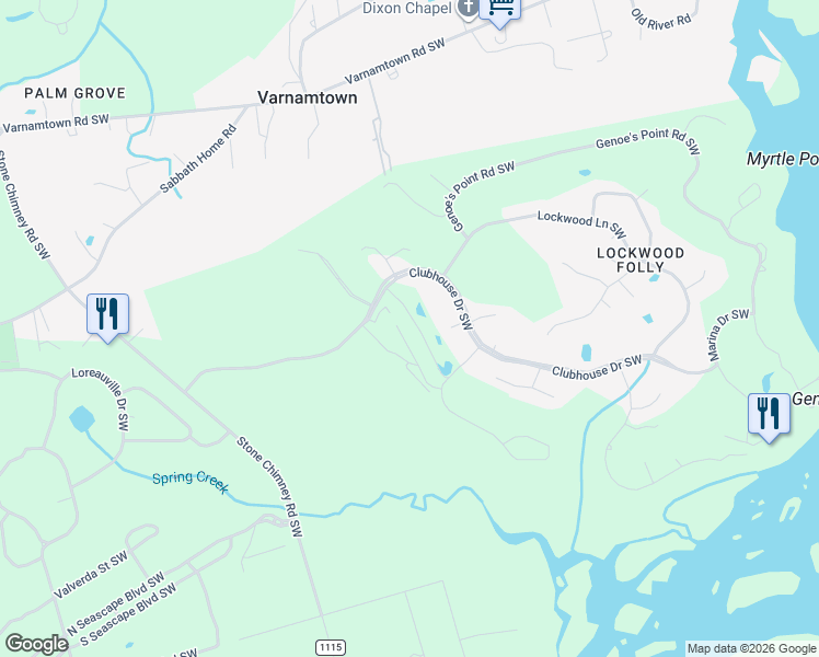 map of restaurants, bars, coffee shops, grocery stores, and more near 3064 Purple Finch Lane Southwest in Brunswick County