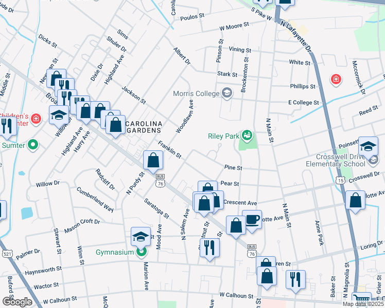 map of restaurants, bars, coffee shops, grocery stores, and more near 316 Pine Street in Sumter