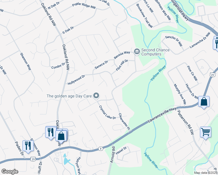 map of restaurants, bars, coffee shops, grocery stores, and more near 311 Indus Lane in Lawrenceville