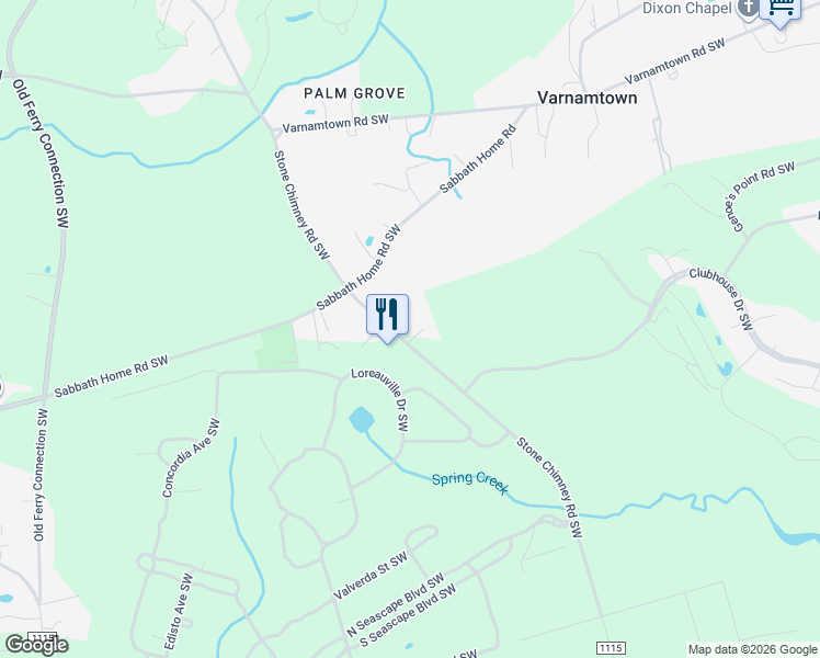 map of restaurants, bars, coffee shops, grocery stores, and more near 3337 Stone Chimney Road Southwest in Varnamtown