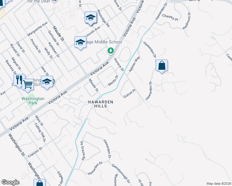 map of restaurants, bars, coffee shops, grocery stores, and more near 6429 Appian Way in Riverside