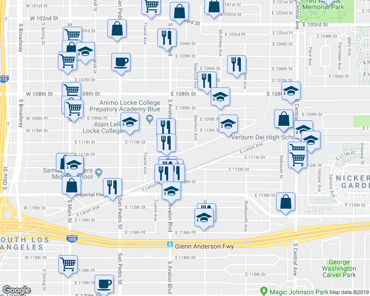 map of restaurants, bars, coffee shops, grocery stores, and more near in Los Angeles