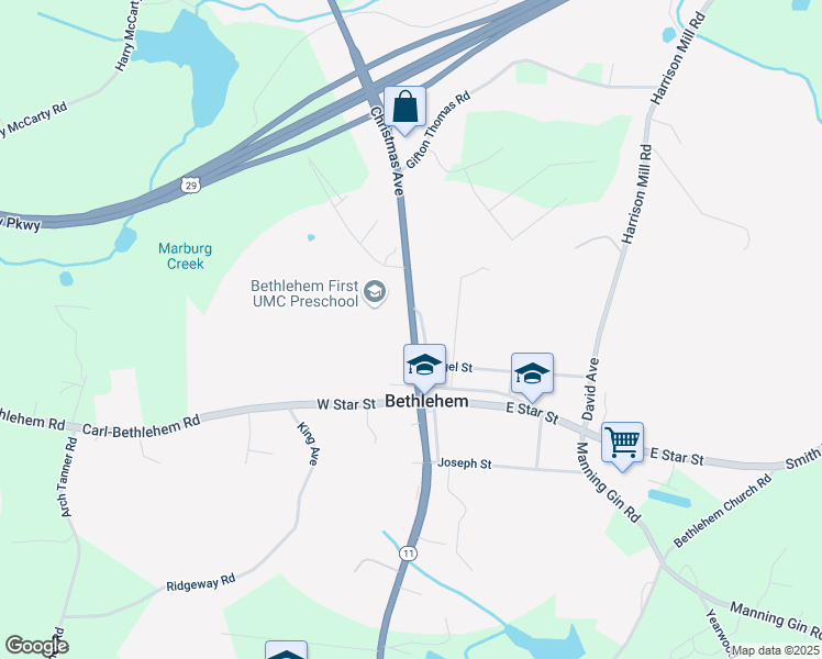 map of restaurants, bars, coffee shops, grocery stores, and more near 735 Christmas Avenue in Bethlehem