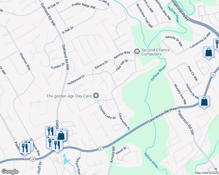 map of restaurants, bars, coffee shops, grocery stores, and more near 311 Indus Lane in Lawrenceville