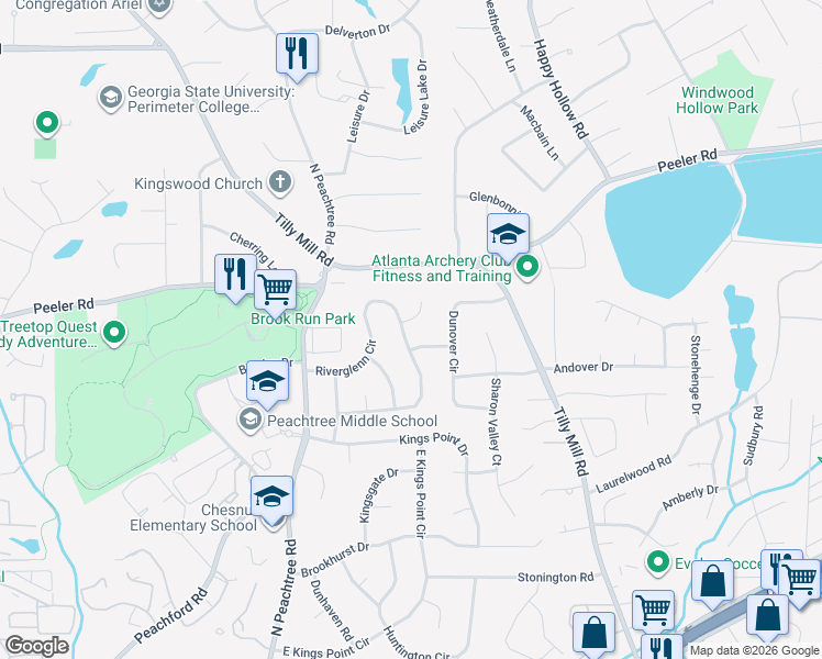 map of restaurants, bars, coffee shops, grocery stores, and more near 2453 Riverglenn Circle in Dunwoody