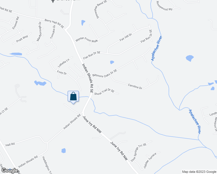 map of restaurants, bars, coffee shops, grocery stores, and more near 3606 Shoal Trail Drive Southeast in Bethlehem