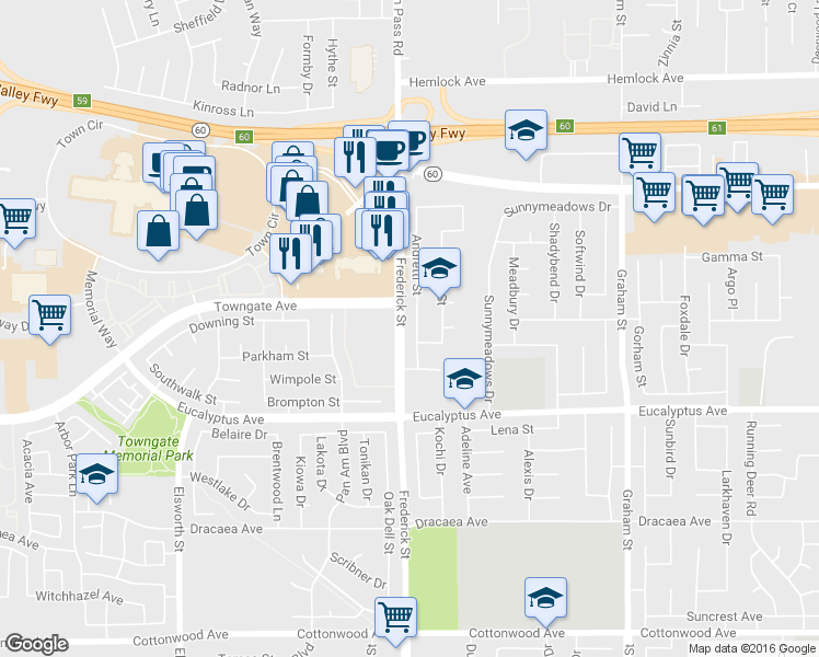 map of restaurants, bars, coffee shops, grocery stores, and more near 12791 Andretti Street in Moreno Valley