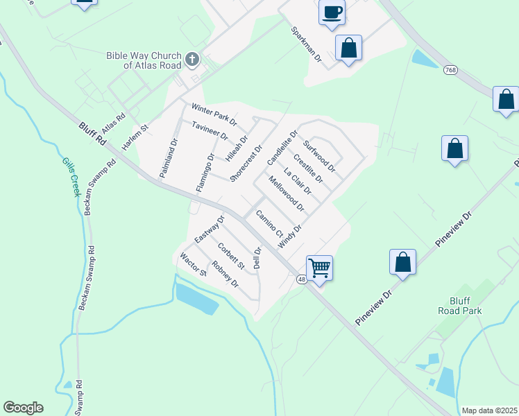 map of restaurants, bars, coffee shops, grocery stores, and more near 4301 Camino Court in Columbia