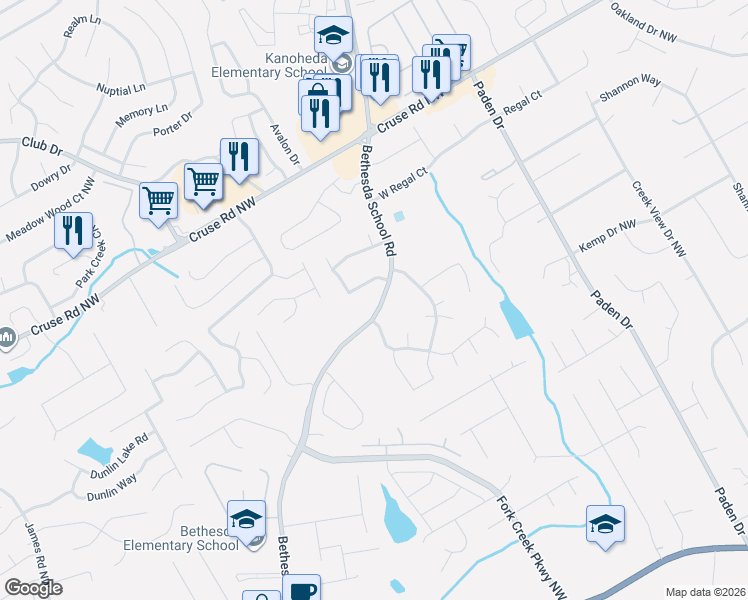 map of restaurants, bars, coffee shops, grocery stores, and more near 759 Bethesda School Road in Lawrenceville