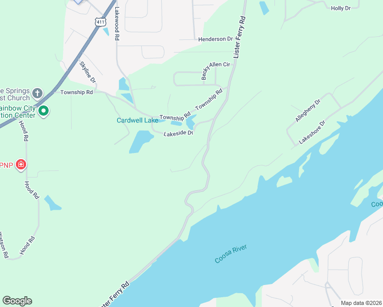 map of restaurants, bars, coffee shops, grocery stores, and more near 101 South Ridge in Rainbow City