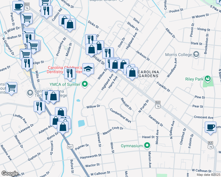 map of restaurants, bars, coffee shops, grocery stores, and more near 25 Harry Avenue in Sumter