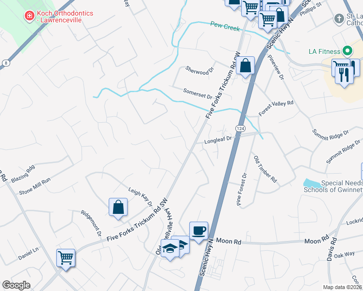 map of restaurants, bars, coffee shops, grocery stores, and more near 332 Darnell Terrace in Lawrenceville