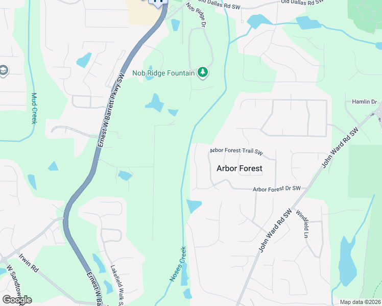 map of restaurants, bars, coffee shops, grocery stores, and more near 2072 Arbor Forest Drive Southwest in Marietta