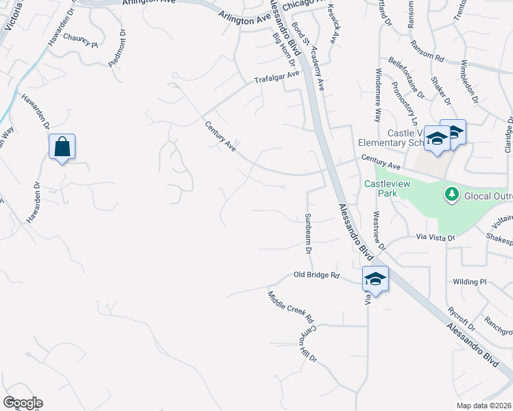 map of restaurants, bars, coffee shops, grocery stores, and more near 1979 Natalie Lane in Riverside