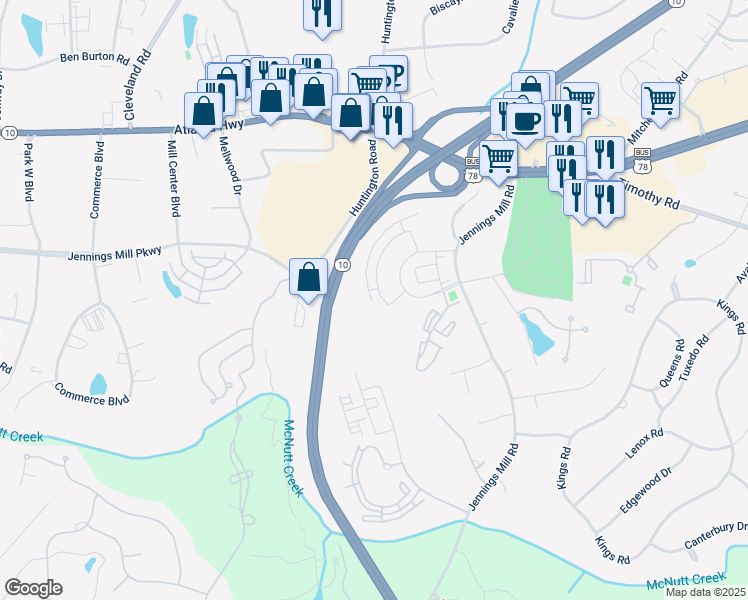 map of restaurants, bars, coffee shops, grocery stores, and more near 311 Summerville Lane in Athens
