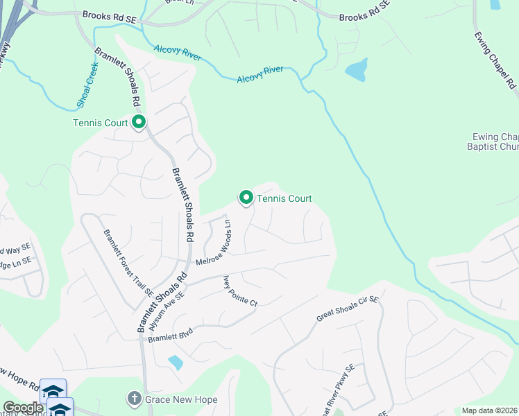 map of restaurants, bars, coffee shops, grocery stores, and more near Grayland Hills Drive in Lawrenceville