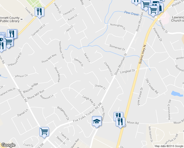 map of restaurants, bars, coffee shops, grocery stores, and more near 460 Bedford Bay Lane in Lawrenceville