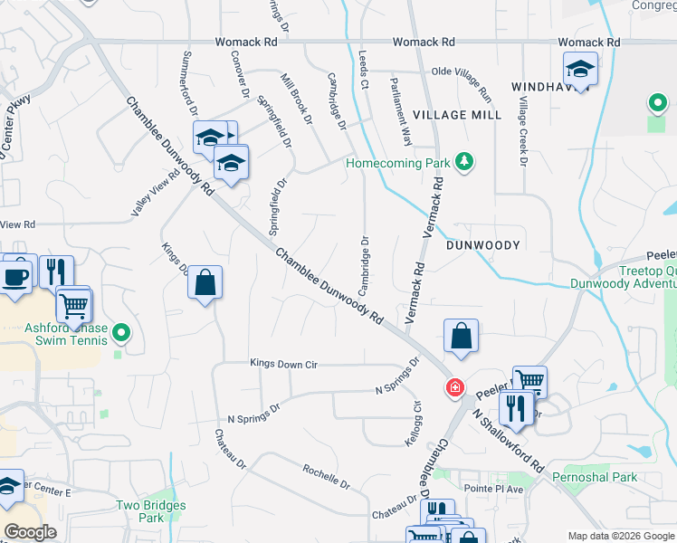 map of restaurants, bars, coffee shops, grocery stores, and more near 4717 Pine Acres Court in Dunwoody