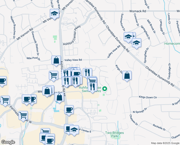 map of restaurants, bars, coffee shops, grocery stores, and more near 4679 Glenshire Place in Dunwoody