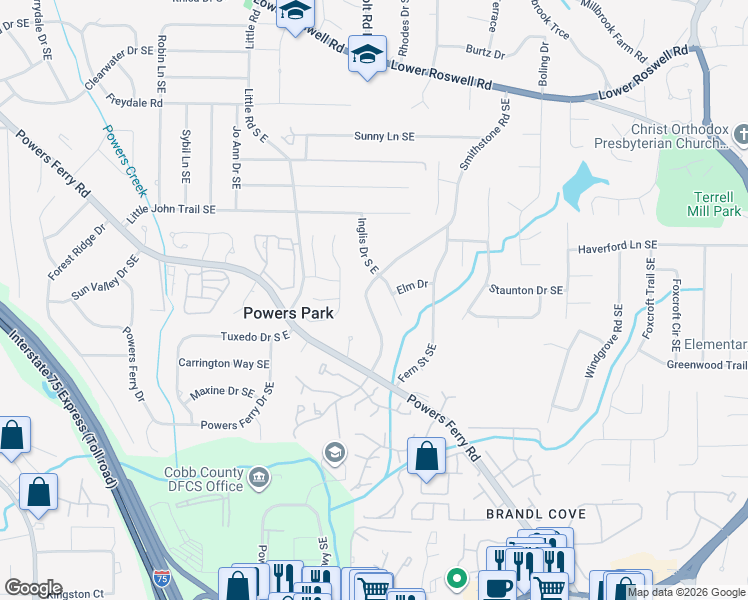 map of restaurants, bars, coffee shops, grocery stores, and more near 714 Smithstone Court in Marietta