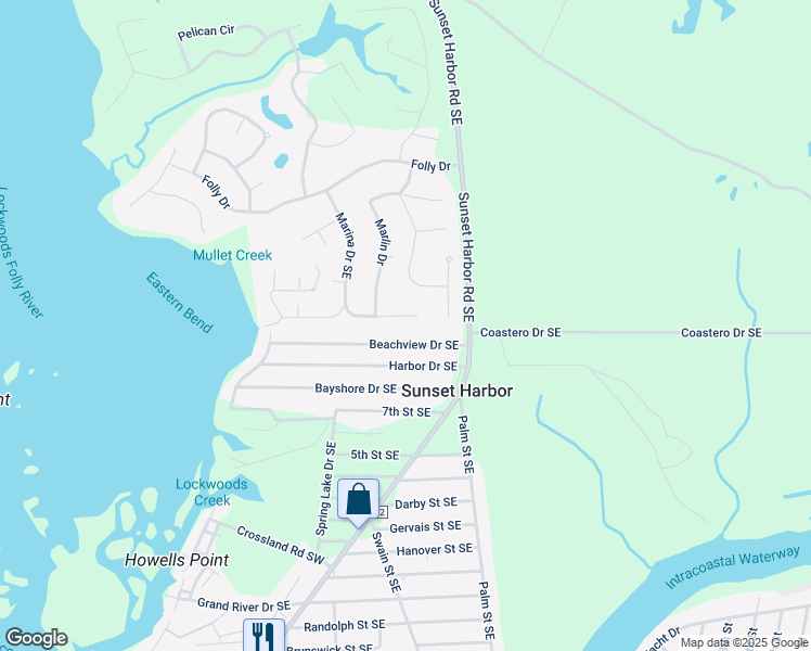 map of restaurants, bars, coffee shops, grocery stores, and more near 707 Bluesail Drive Southeast in Bolivia