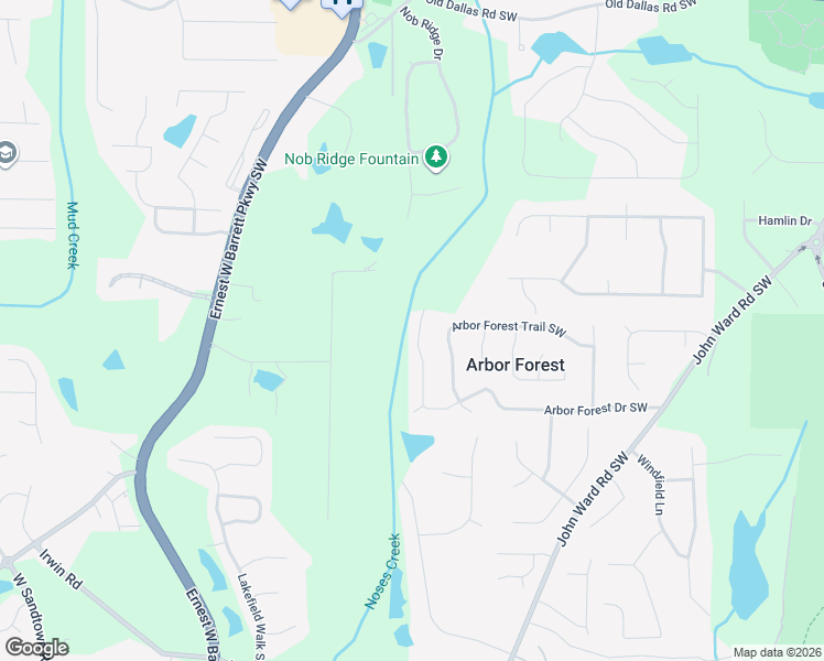 map of restaurants, bars, coffee shops, grocery stores, and more near 2072 Arbor Forest Drive Southwest in Marietta