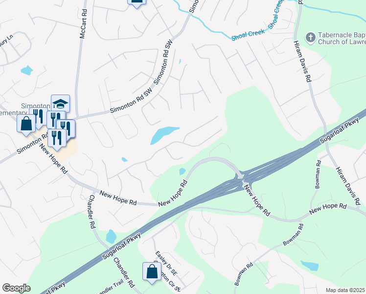 map of restaurants, bars, coffee shops, grocery stores, and more near 573 Savannah Rose Way in Lawrenceville