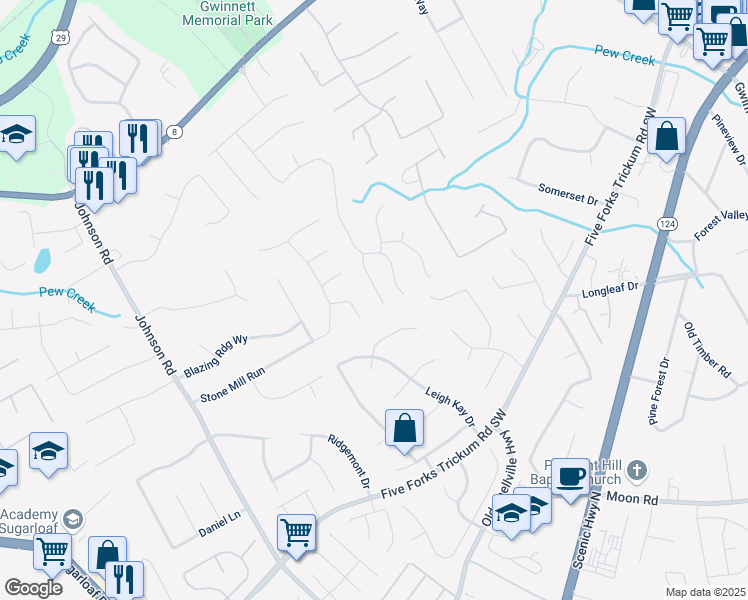 map of restaurants, bars, coffee shops, grocery stores, and more near 275 Thornbush Lane in Lawrenceville