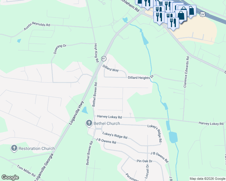 map of restaurants, bars, coffee shops, grocery stores, and more near 165 Cole Cir in Bethlehem