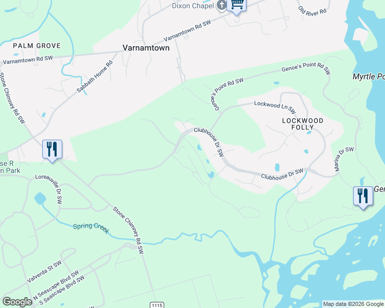 map of restaurants, bars, coffee shops, grocery stores, and more near 3064 Purple Finch Lane Southwest in Brunswick County