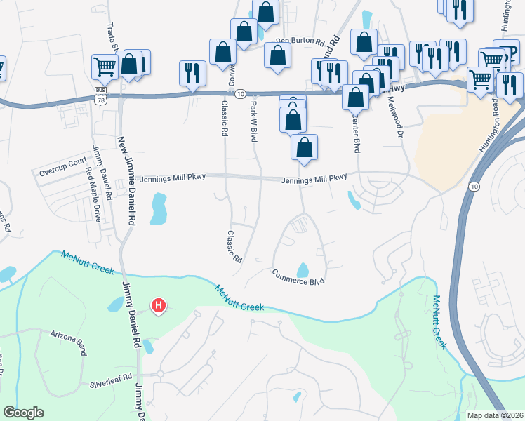 map of restaurants, bars, coffee shops, grocery stores, and more near 324 Park West Boulevard in Bogart