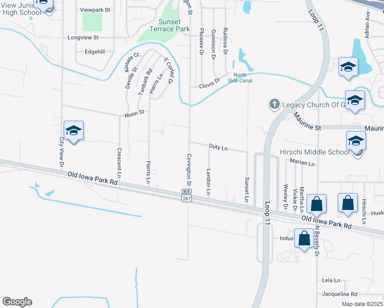 map of restaurants, bars, coffee shops, grocery stores, and more near 1029 Covington Street in Wichita Falls