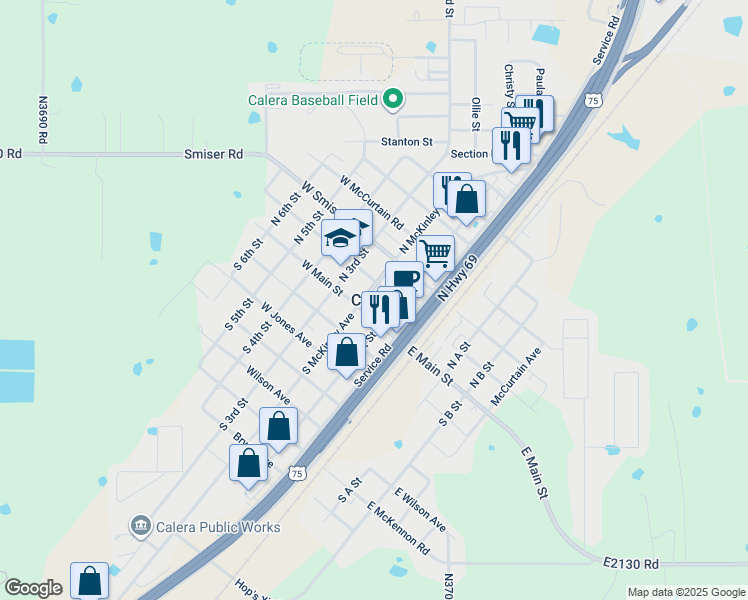map of restaurants, bars, coffee shops, grocery stores, and more near in Calera