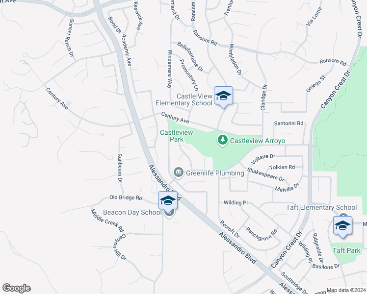 map of restaurants, bars, coffee shops, grocery stores, and more near 6312 Glen Aire Avenue in Riverside