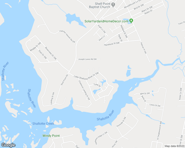 map of restaurants, bars, coffee shops, grocery stores, and more near 1597 Marlin Street in Shallotte
