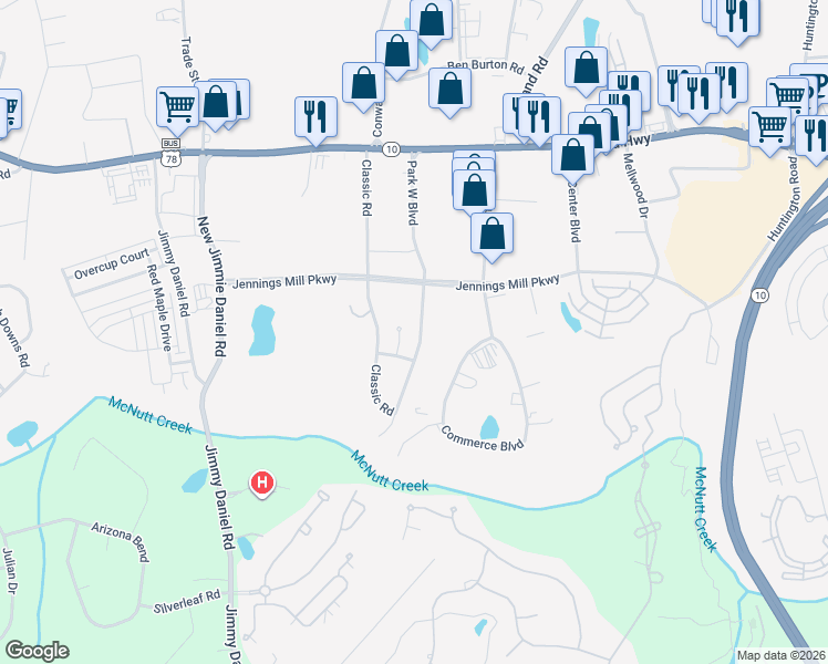 map of restaurants, bars, coffee shops, grocery stores, and more near 324 Park West Boulevard in Bogart