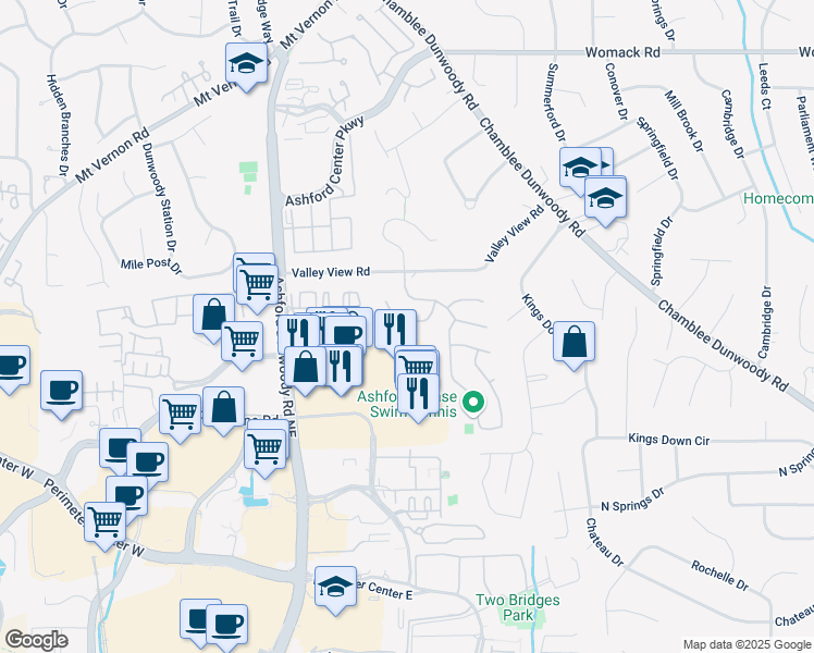 map of restaurants, bars, coffee shops, grocery stores, and more near 4679 Glenshire Place in Dunwoody