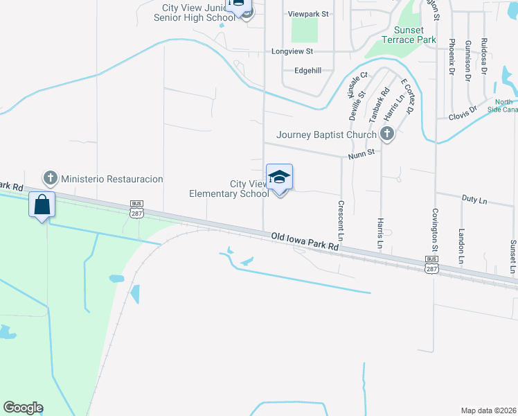map of restaurants, bars, coffee shops, grocery stores, and more near 1023 City View Drive in Wichita Falls