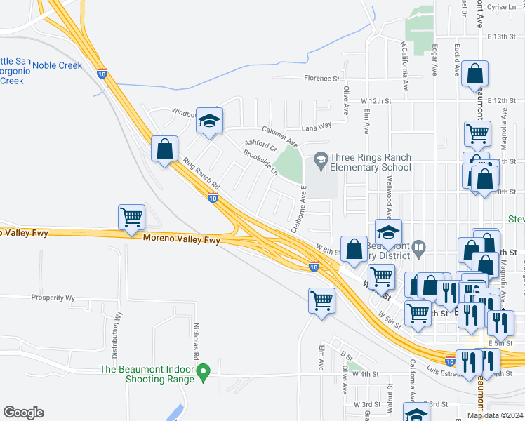 map of restaurants, bars, coffee shops, grocery stores, and more near 926 Hardwick Avenue in Beaumont