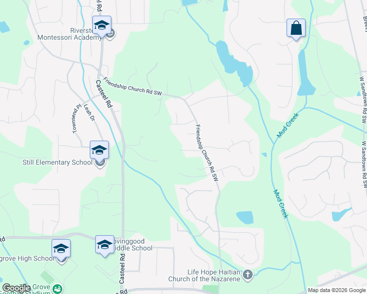 map of restaurants, bars, coffee shops, grocery stores, and more near 780 Friendship Church Road Southwest in Powder Springs