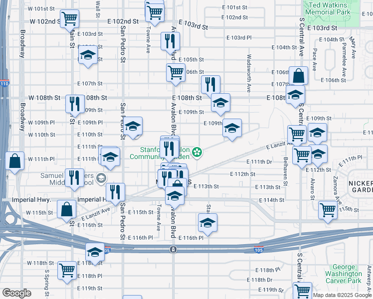map of restaurants, bars, coffee shops, grocery stores, and more near in Los Angeles