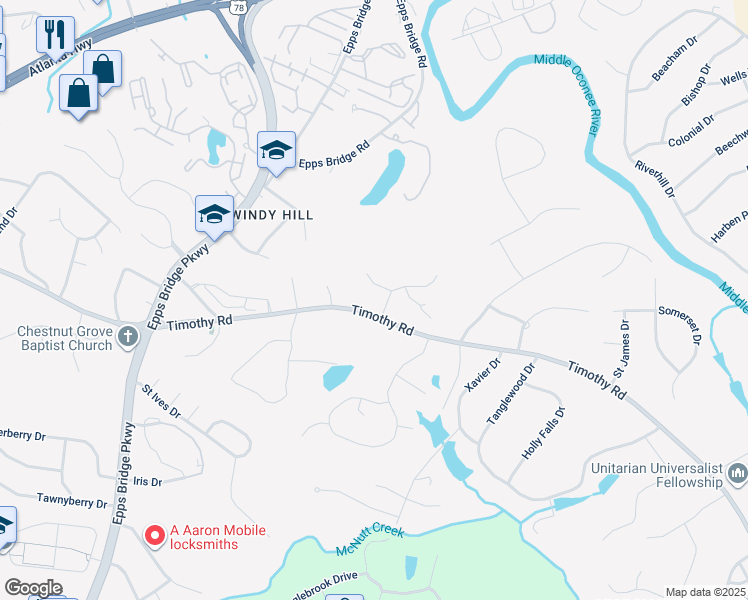 map of restaurants, bars, coffee shops, grocery stores, and more near 100-136 Wexford Place in Athens