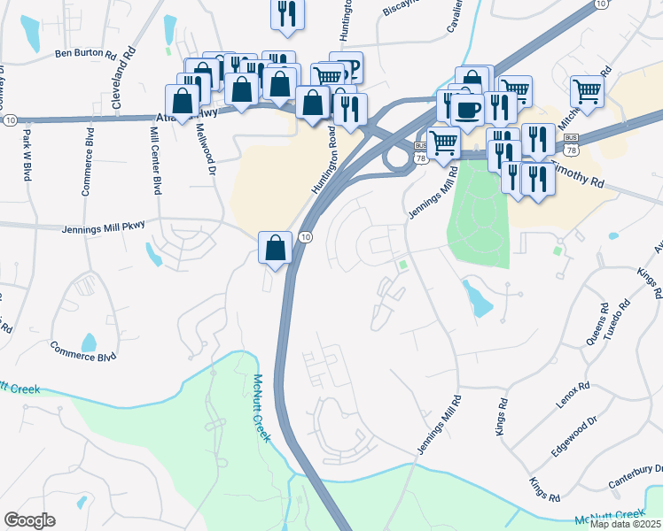 map of restaurants, bars, coffee shops, grocery stores, and more near 313 Summerville Lane in Athens