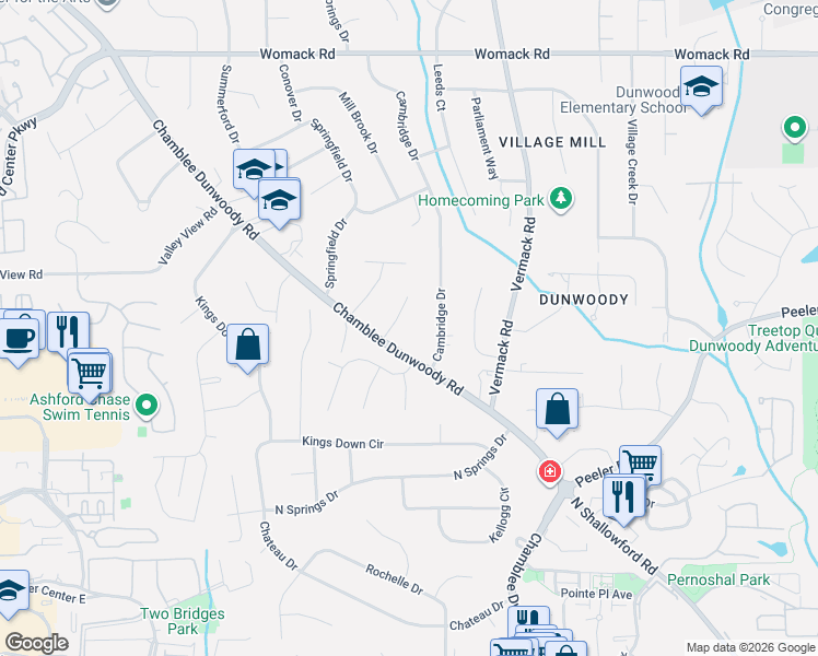 map of restaurants, bars, coffee shops, grocery stores, and more near 4717 Pine Acres Court in Dunwoody