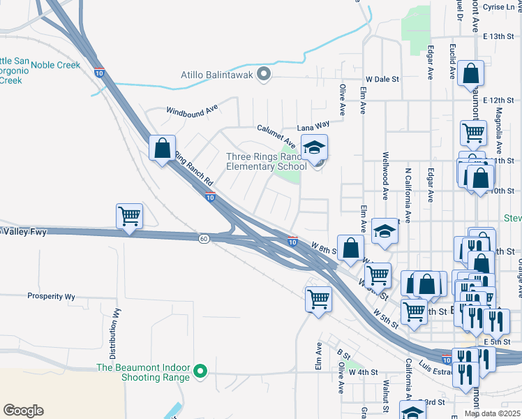 map of restaurants, bars, coffee shops, grocery stores, and more near 926 Hardwick Avenue in Beaumont